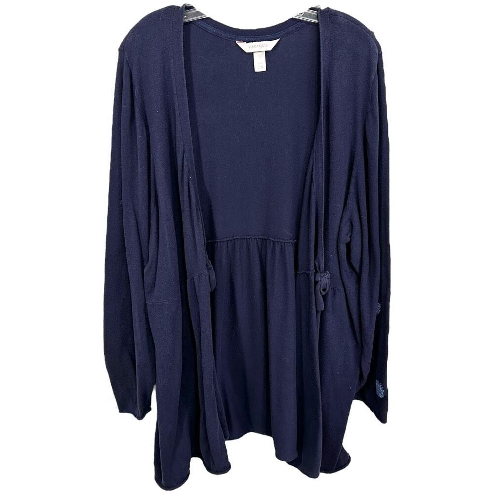 Lane Bryant Cacique Plus Size 26 28 Shrug Lounge Cardigan Open Navy Patches 1401